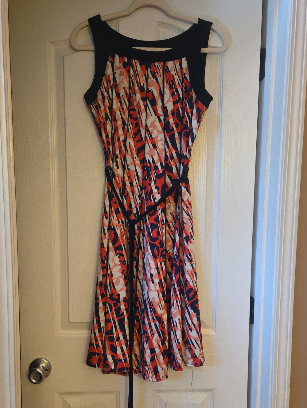 Perceptions Navy, Coral & White Print Sleeveless Fit-and-Flare Dress Petite